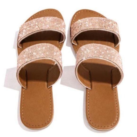 Double Strap Embellished Sandals – Rose Gold - Picture 2 of 4